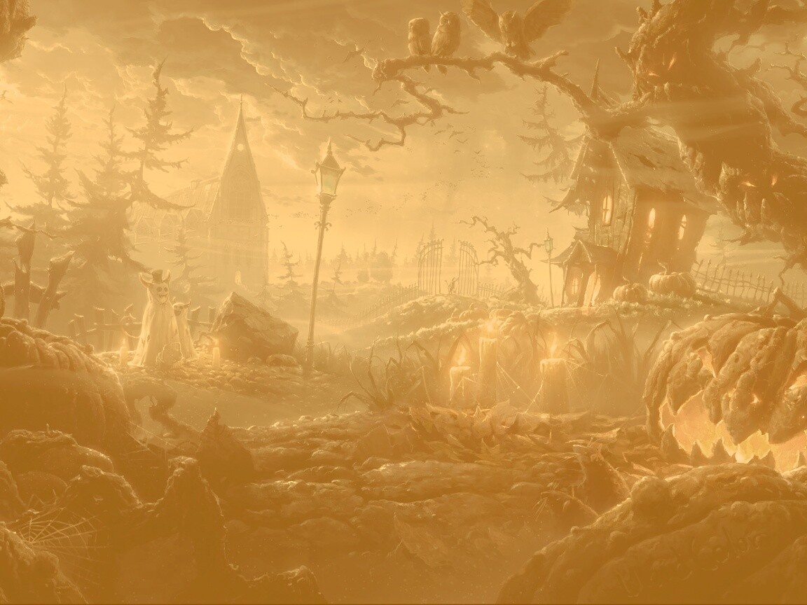 Страшный хэллоувинский пейзаж обои