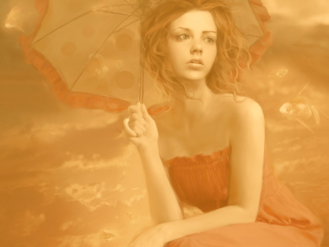 Девушка с зонтиком обои
