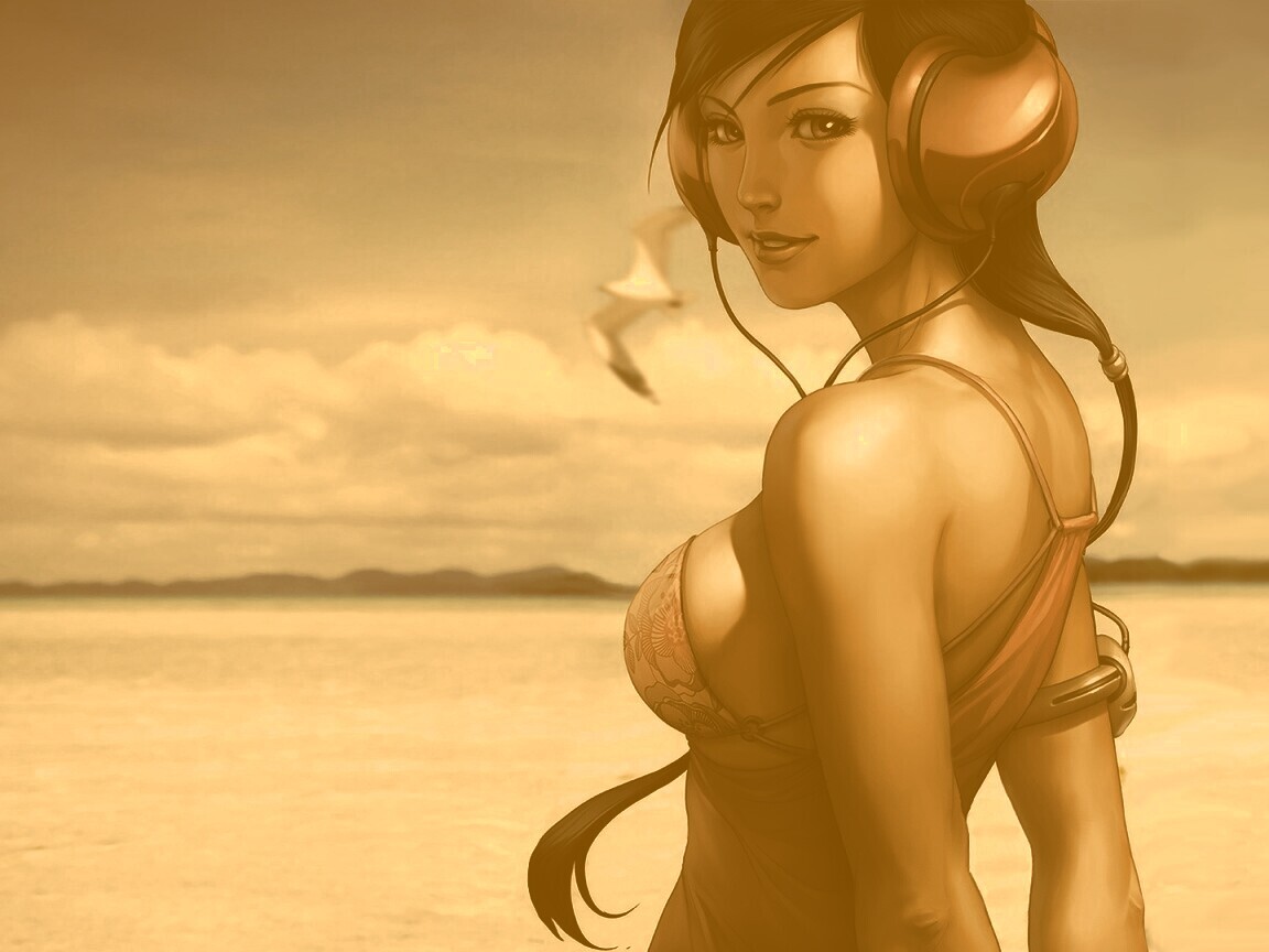 Девушка в наушниках обои