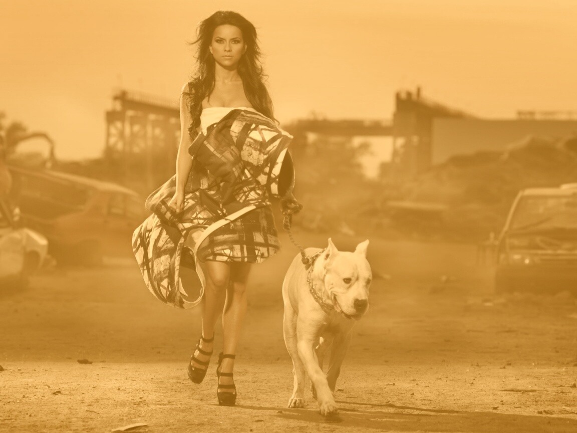 Девушка с питбулем обои