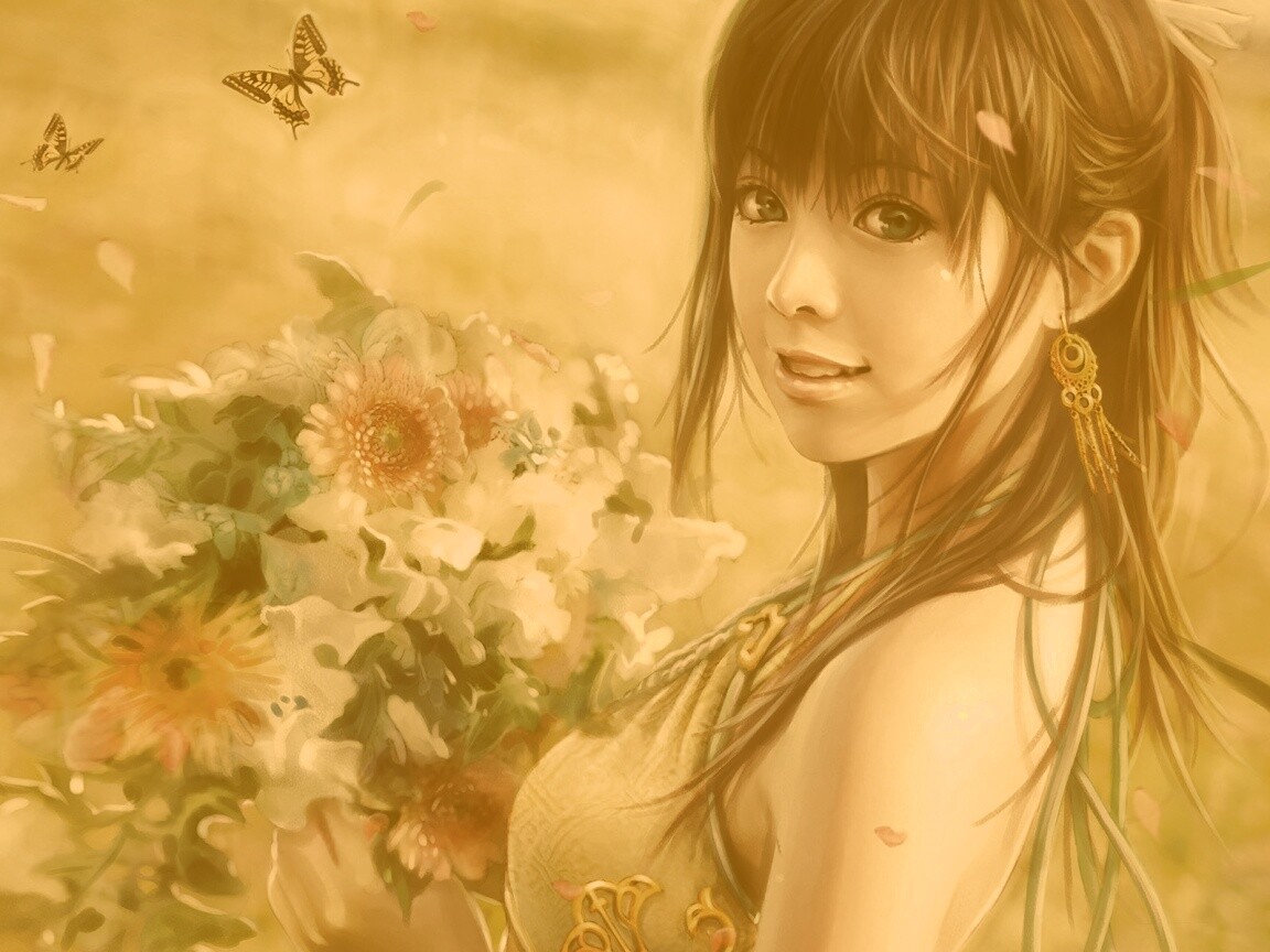 Девушка с цветами обои