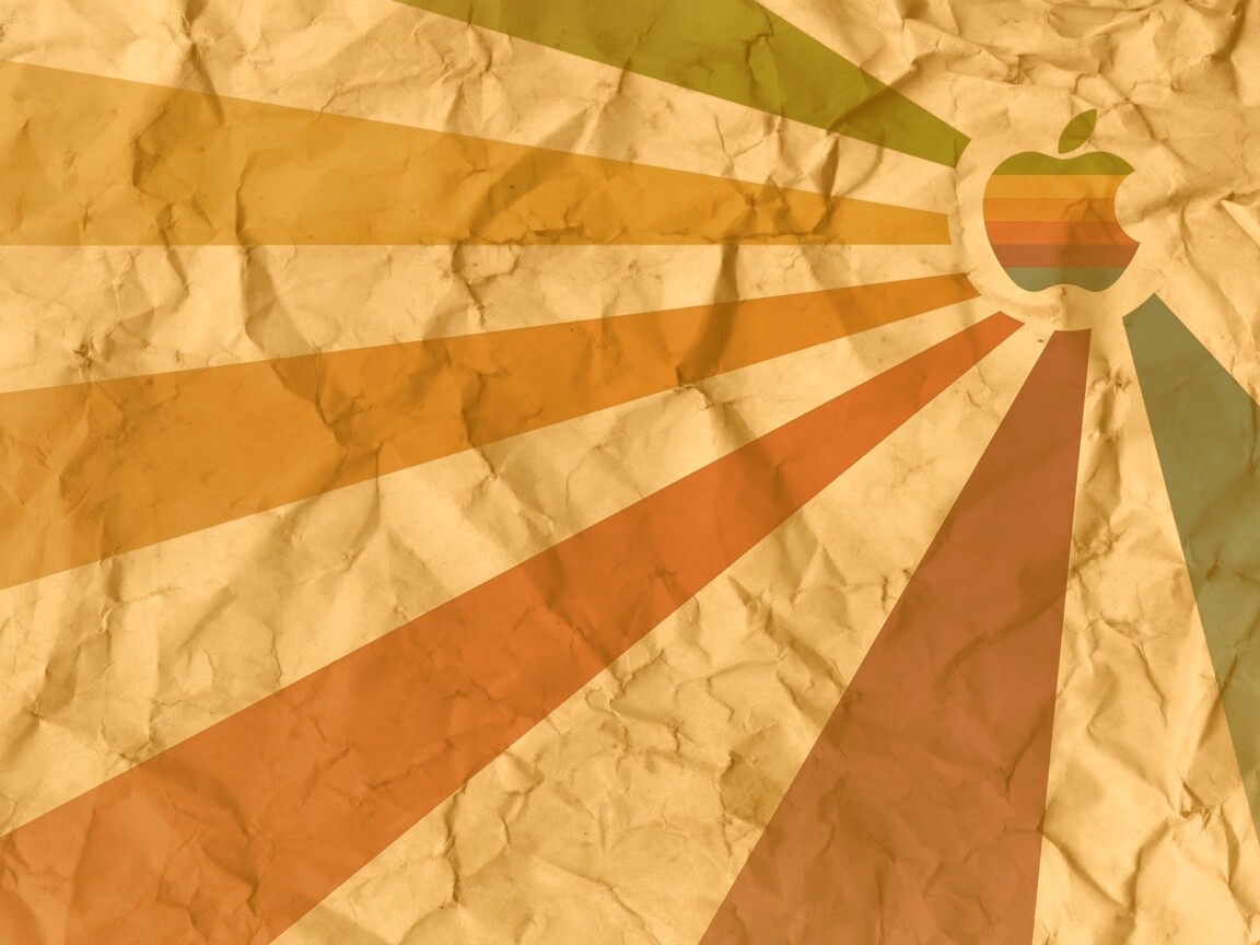 Радужный логотип Apple на мятой бумаге обои