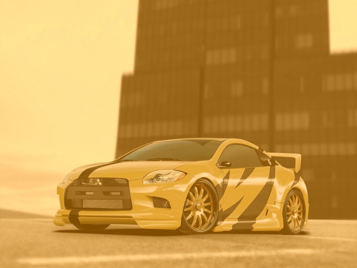 Mitsubishi жёлтого цвета с черными полосами обои