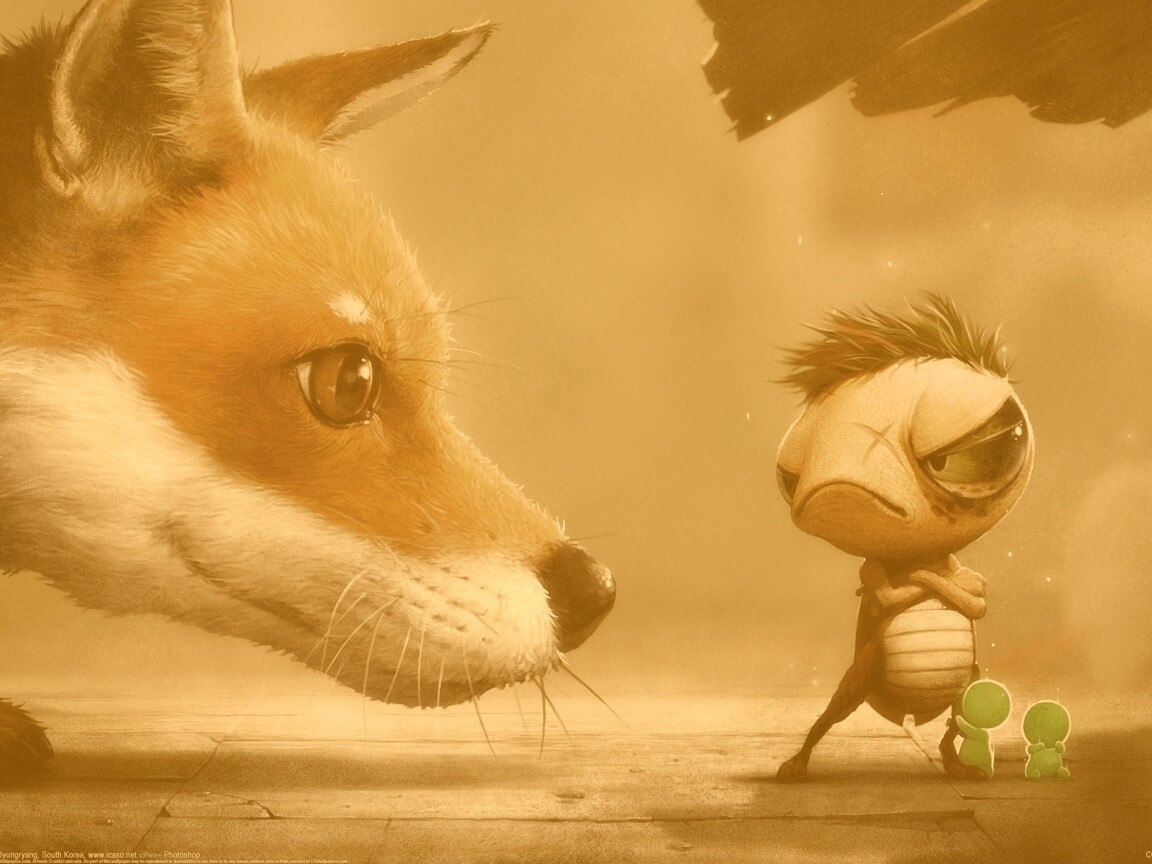 Лиса и жук обои