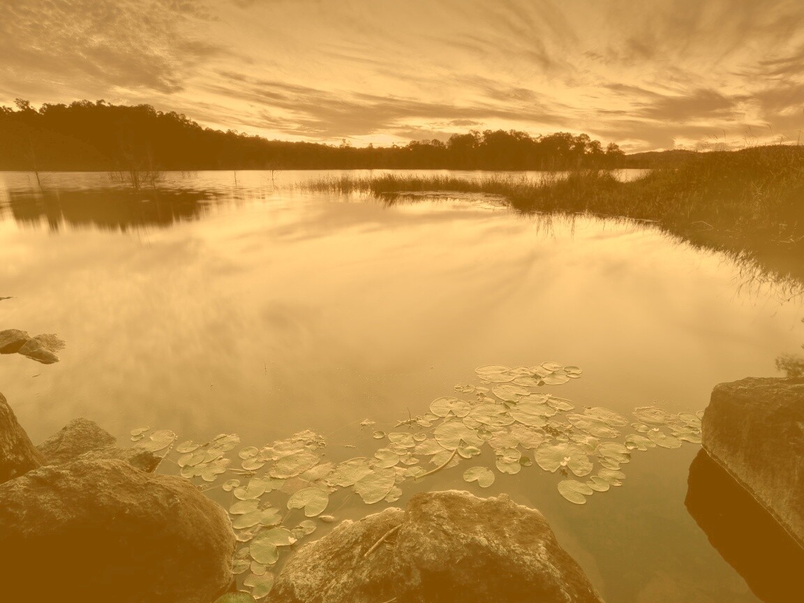 Озеро поздним вечером обои