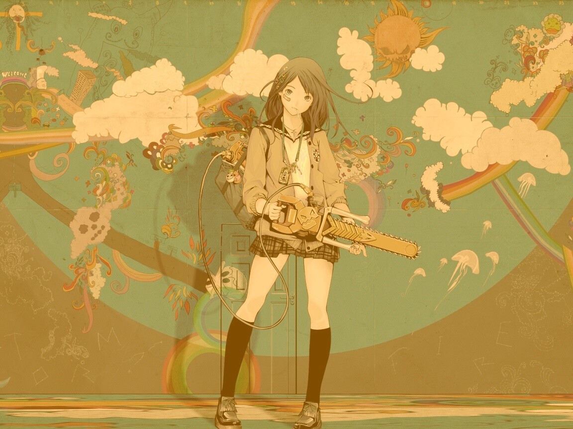 Девушка с бензопилой обои