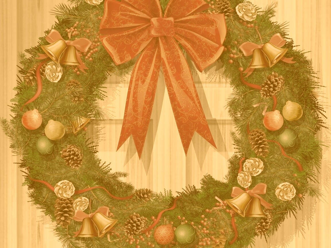 Новогодний венок на двери обои