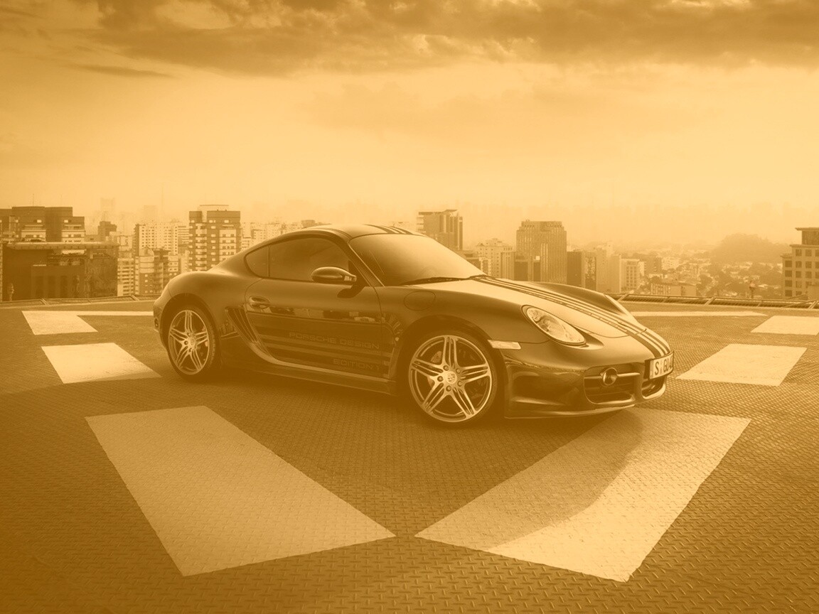 Порш на вертолетной площадке обои