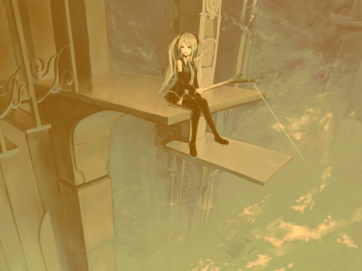 Хатсуне Мику с удочкой обои