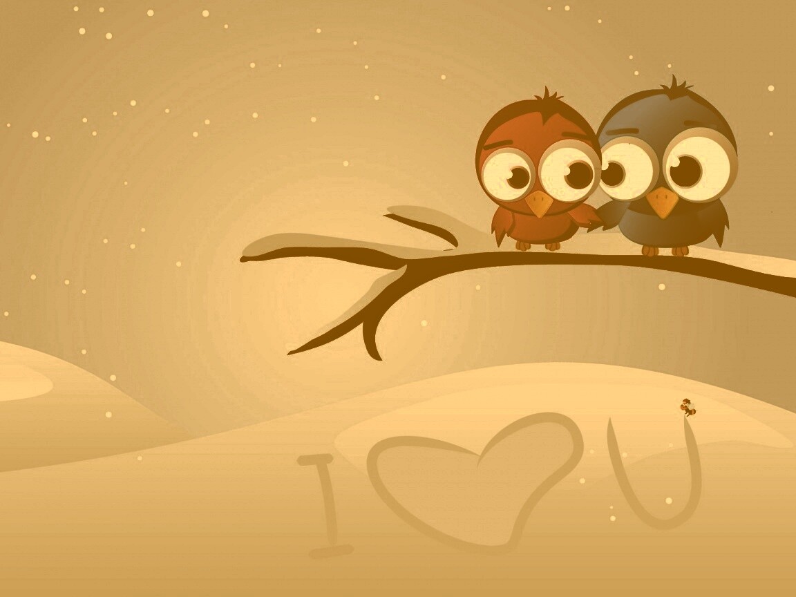 Две птички на ветке щебечут о любви обои