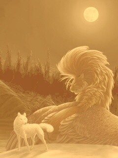 Волк и лев при луне обои