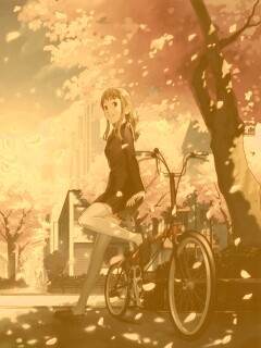 Японская школьница на велосипеде обои