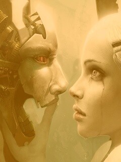 Девушка и робот обои