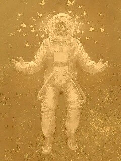 Космонавт и бабочки обои