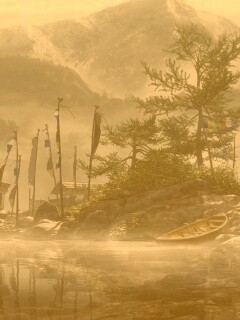 Каменистый берег в тумане обои