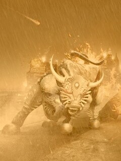 Воин и бык на крыше обои