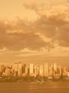 Панорама города на закате обои