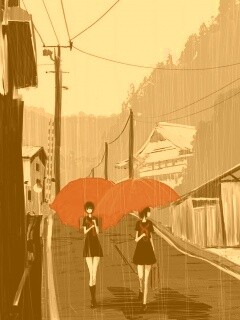 Девушки с красными зонтами обои