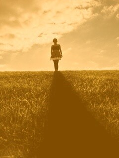 Силуэт девочки на поле обои