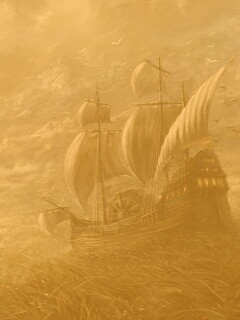 Корабль в море травы обои