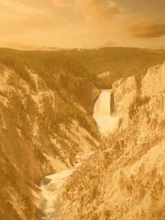 Водопад в скалистой местности обои