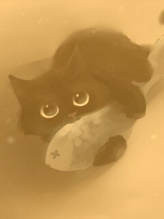 Кот с рыбкой обои