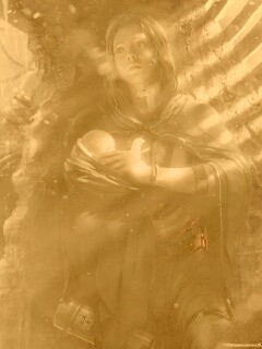 Девушка с ребенком прячется от монстра обои