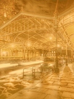 Город под фонарями обои