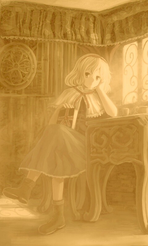 Девочка за столом с книгами обои