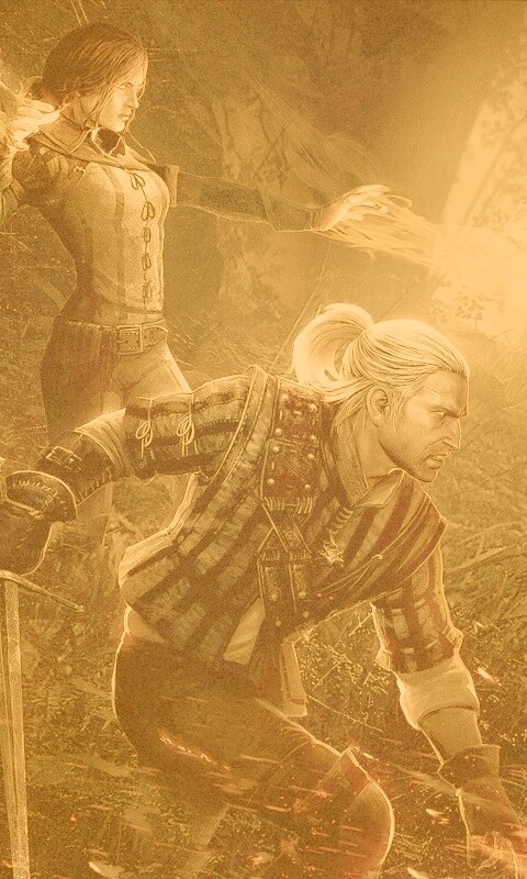 Геральт и Трисс в бою обои