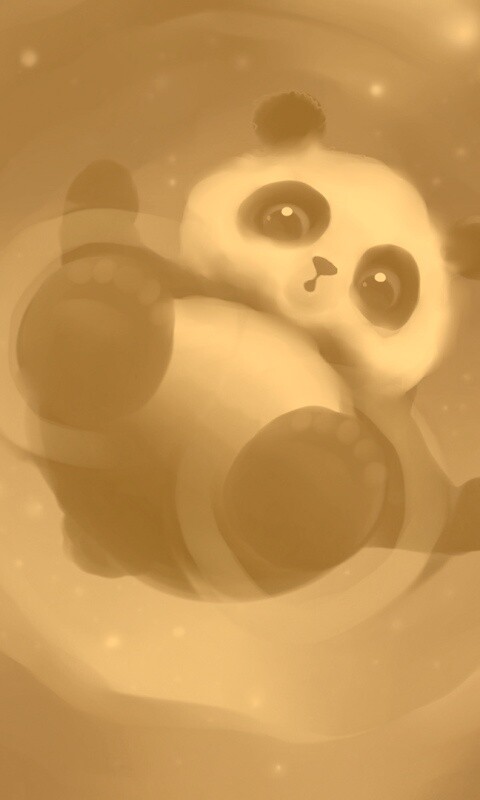 Маленькая панда и лужа обои