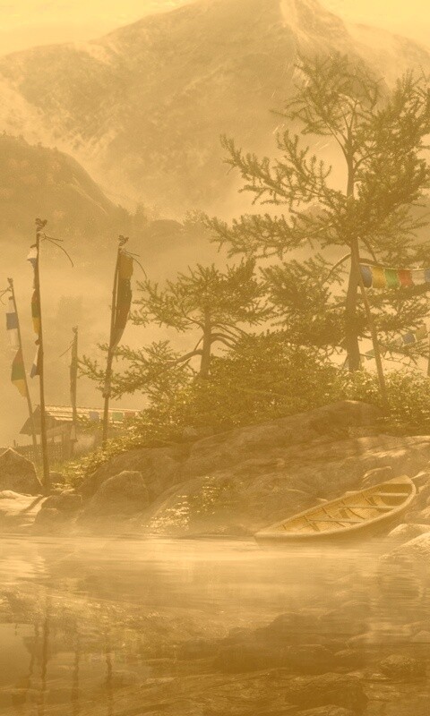 Каменистый берег в тумане обои