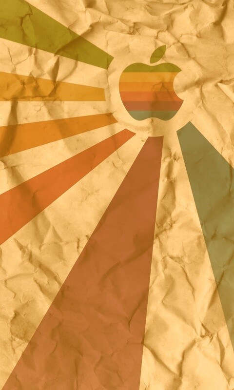 Радужный логотип Apple на мятой бумаге обои