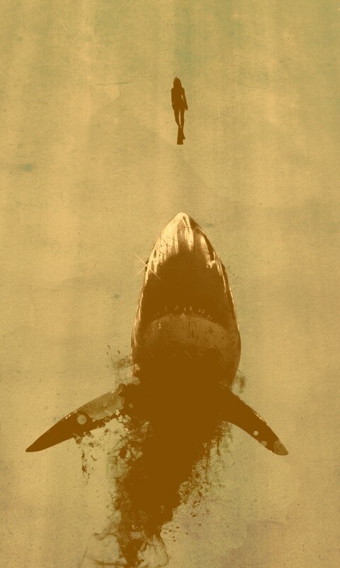 Акула гонится за человеком обои