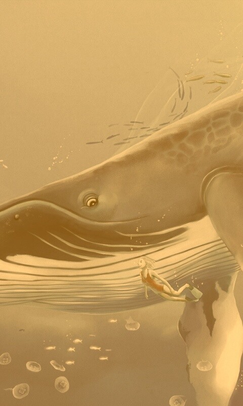 Кит и девушка обои