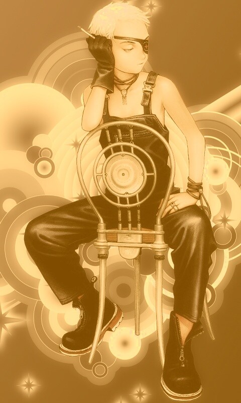 Одноглазый парень на стуле обои