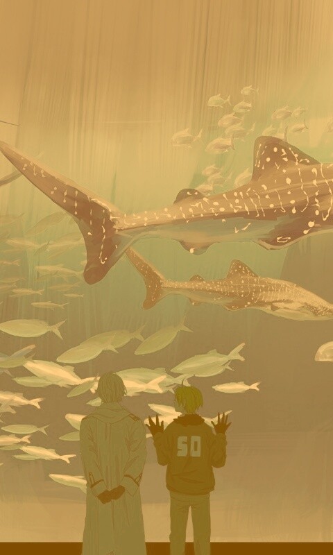 Двое в океанариуме обои