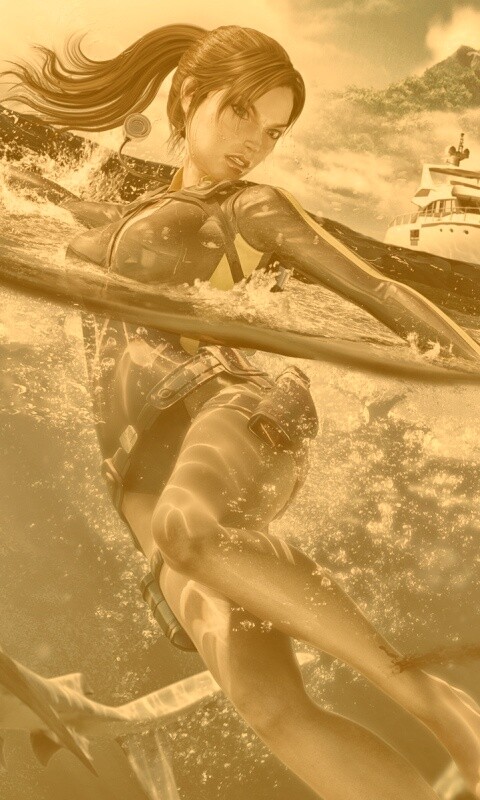 Лара Крофт против акул обои