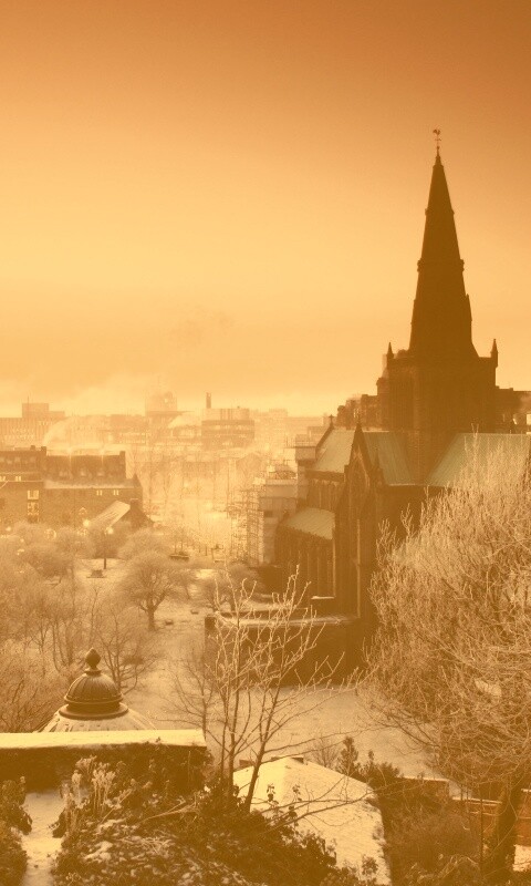 Закатный город зимой обои