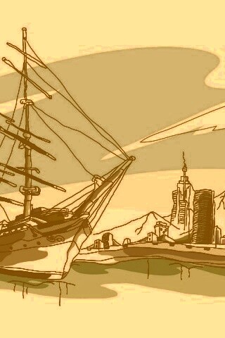 Парусник у города обои