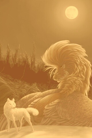 Волк и лев при луне обои