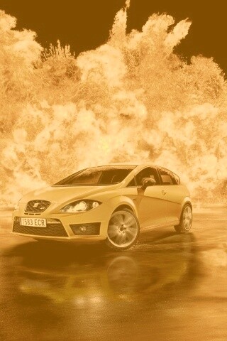 Желтый Леон на фоне взрыва обои