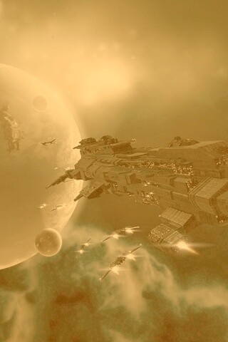 Космический флот атакует планету обои