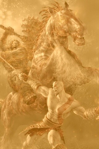 Кратос против огненного всадника обои