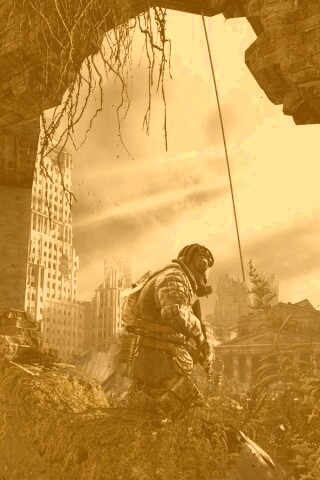 Сталкер в проломе стены обои