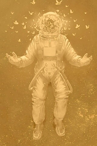Космонавт и бабочки обои