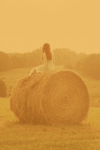 Девушка на снопе сена обои