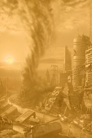 Торнадо в разрушенном городе обои