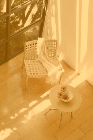 Стул, столик и цветы в комнате обои