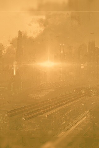 Закат в инопланетном городе обои